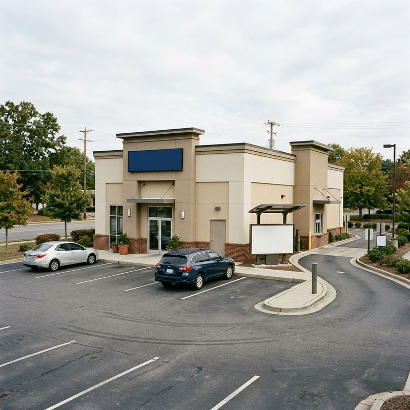 Quick-service restaurant pad with drive-through lane and parking